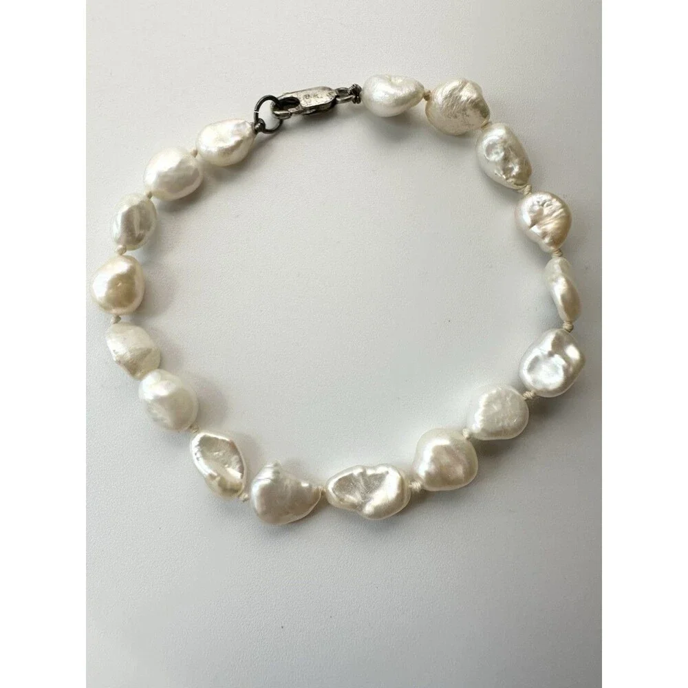 Keshi Pearl Bracelet White 925 Sterling Silver 8”